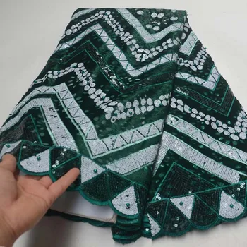 

2019 Latest sequined lace fabric French Nigerian Net Lace Fabrics High Quality sequin And Bead African Tulle Lace Fabric Wedding