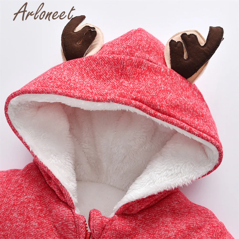ARLONEET/Рождественская Одежда для маленьких мальчиков; зимнее плотное пальто с рисунком оленя; комбинезон на молнии; Верхняя одежда с капюшоном; хлопковое пальто для маленьких мальчиков