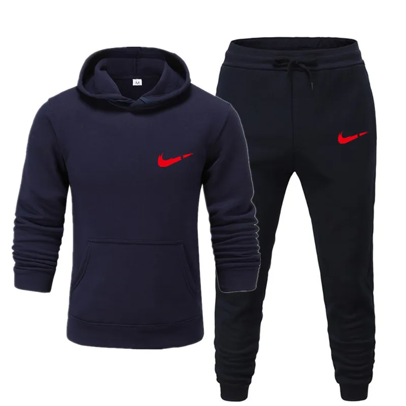 navy blue Спортивный костюм для мужчин, 2 комплекта, новая модная куртка, Мужская Спортивная Толстовка, весна и осень, Брендовые мужские толстовки, спортивные штаны, S-3XL - Цвет: navy blue