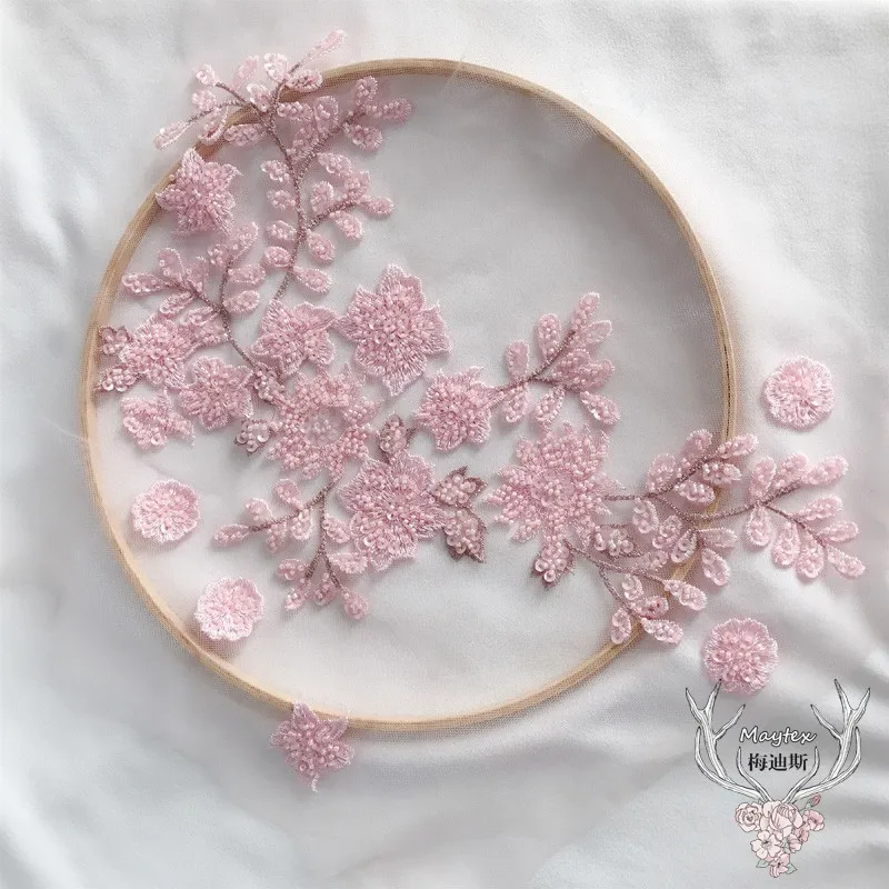 

1 Piece heavily beaded lace patches big size for veils, tulle mesh embroidery flowers lace 5 colors, Pink, red, Gold, Silvery, Ivory!