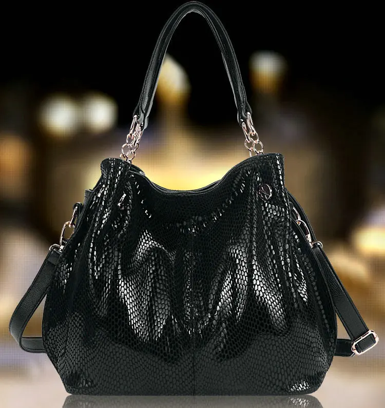 Сумка женская большая черная змеиная сумка высокого качества большая сумка тоут роскошный бренд сумки через плечо для женщин