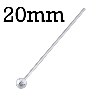 Настоящий 925 пробы, серебряный штырь для глаз, плоская головка, штырь для изготовления ювелирных изделий, 0,6 мм проволока - Цвет: Ball Pin 0.6x2x20mm