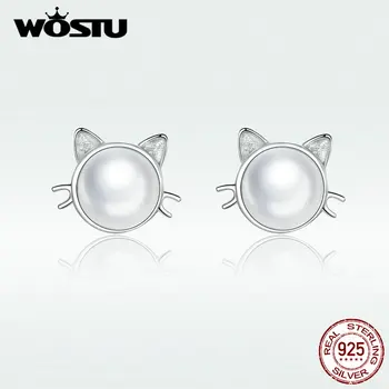 

WOSTU 2020 New Design 100% 925 Real Sterling Silver Cute Lovely Kitty Stud Earrings For Women Wedding Party Jewelry Gift DXE724