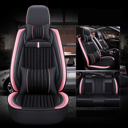 Front+Rear) 5 seat covers auto For Cadillac ats ct5 ct6 cts sls xt5 xts,jaguar f-pace xe xf xj x351 of - Название цвета: Black pink Luxury
