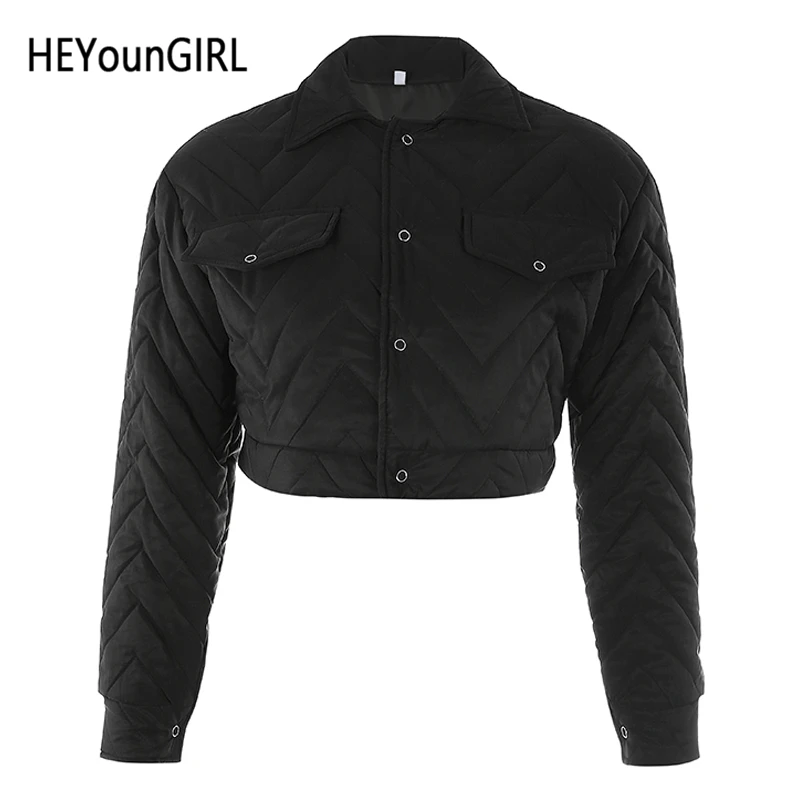 jacket HEYounGIRL осенне-зимняя повседневная парка с длинным рукавом, укороченная куртка для женщин, хлопок, черные пуговицы, пальто для женщин, с отложным воротником, уличная - Цвет: jacket