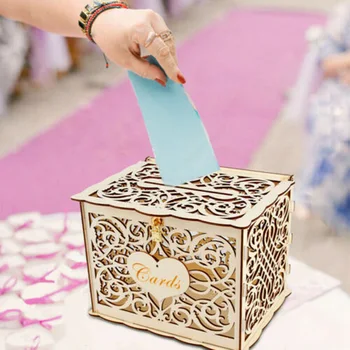 

30*24*21cm /11.82*9.45*8.27" DIY Wood Box Wedding Post Collection Gift Hollow Card Box With Lock Decoration Home Decor