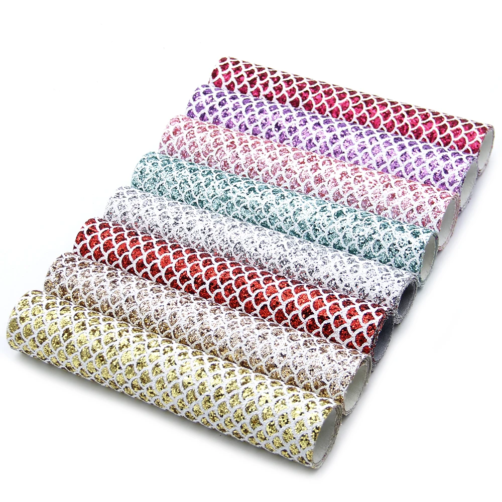 David accessories 8 шт./компл. 20*34 см рыбы Весы Лоскутная блестящая искусственная синтетическая кожа, бант для волос сделай сам, сумок, обуви, Материал, 1Yc5928