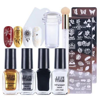 

Nail Stamping Gel Polish Plates Set Template Jelly Stamper Scraper Manicure Art Tool Kit Flowers Geometry Printing Lacquer TR797