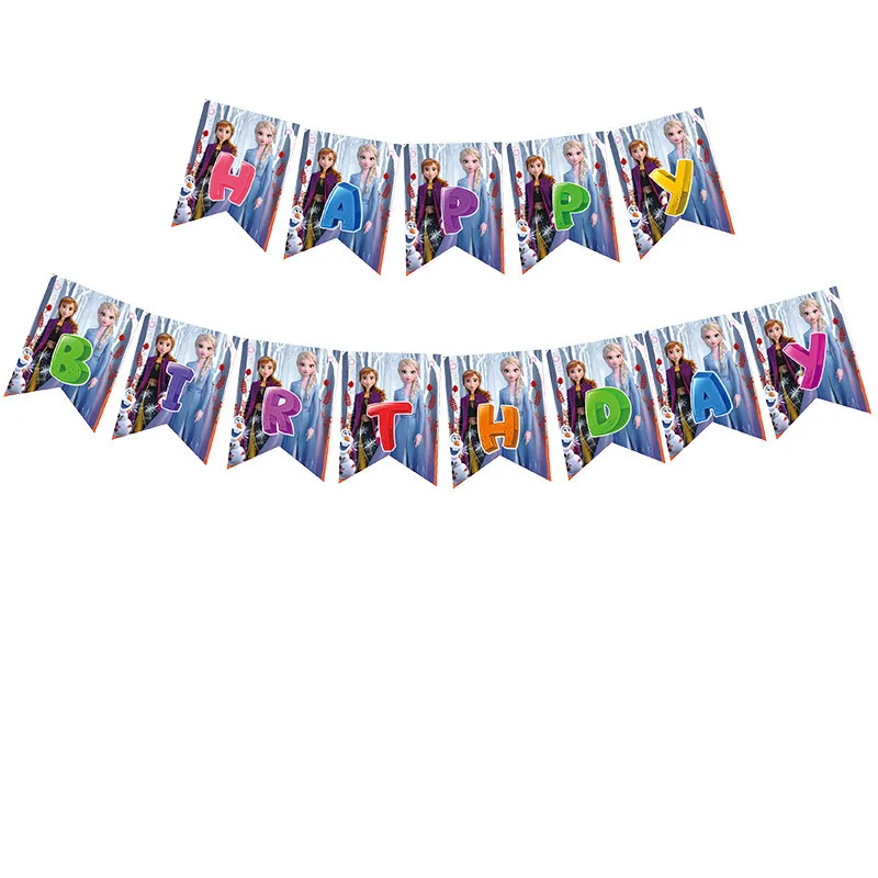1Pcs Letter Flag Вечерние украшения в виде принцесс Эльзы из мультфильма «Холодное сердце», вечерние украшения, бумажные стаканчики, соломинки, подарок для детей на день рождения, украшения детский душ - Цвет: 1Pcs Letter Flag