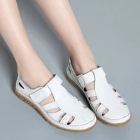 Sandales de gladiateur en croûte de cuir pour femmes, chaussures d'été, plates, ajourées, décontractées, à fond souple, de plage 2