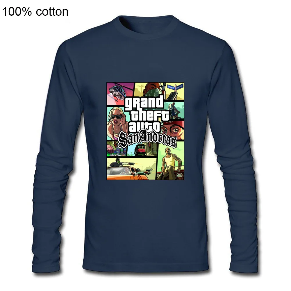 Популярная Игровая футболка с длинным рукавом 2019 принтом GTA San обладающих