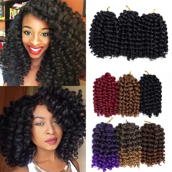 

Natifah Wand Curl Twist Crochet Braids Hair Synthetic Hair Extension 8inch 22Roots/Pack 6Color Hair Extension for Black Woman