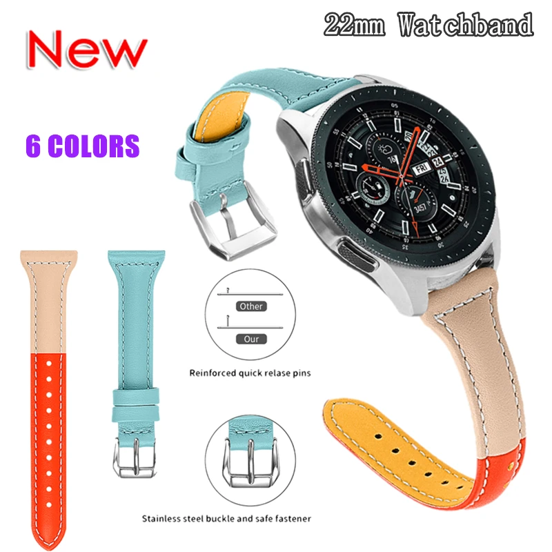 22 мм ремешок для часов из натуральной кожи для samsung gear S3 Frontier Galaxy Watch 46 мм сменный Браслет для Amazfit gtr 47 мм