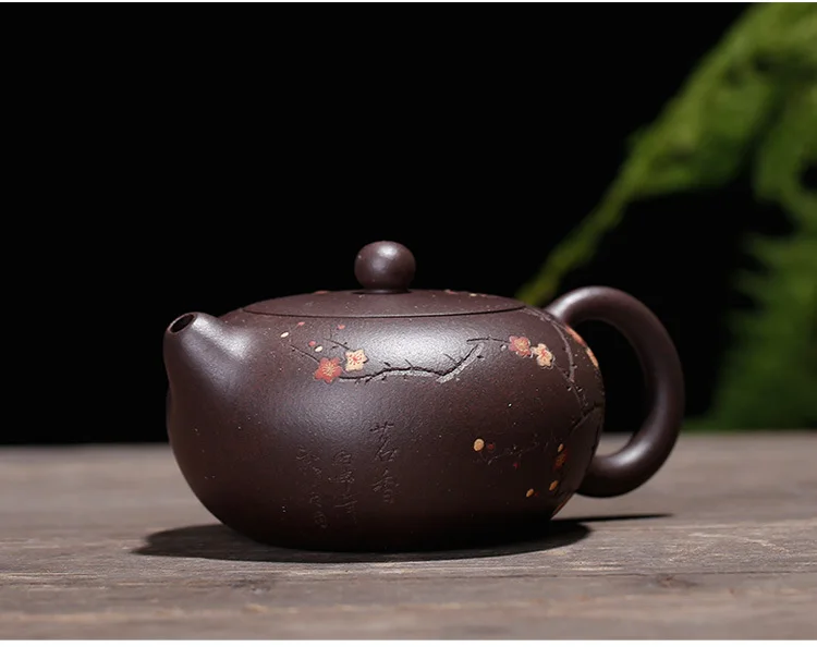 Raw Ore Black Red Clay Plum Flat Beauties Pot a Generation of Delivery Carving-Large Size Yixing Clay Teapot Batch Manufacturers