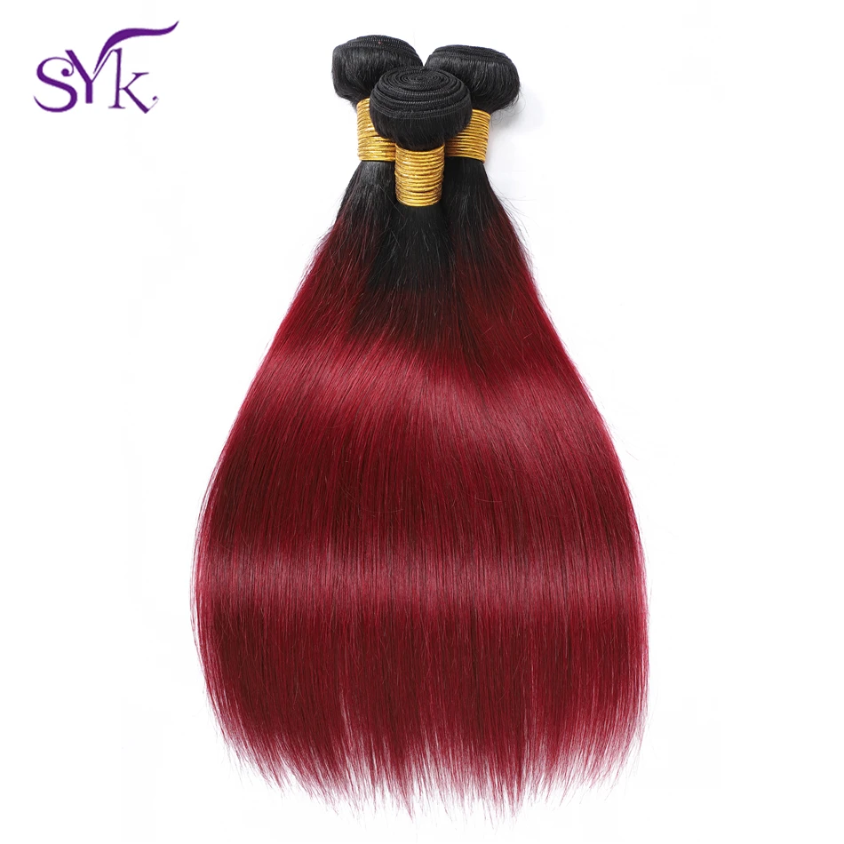 

SYK Ombre Straight Hair 3 Bundles T1B/99J Brazilian Human Hair Weaves 3 Bundles Hair Pre Colored 10"-26" Non Remy Hair Extension