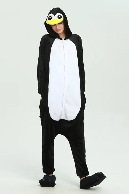 Kigurumi синяя Пижама с акулой для женщин и девочек, зимний комбинезон с мультяшными животными для мужчин, забавный комбинезон для взрослых, теплые вечерние комбинезоны - Цвет: penguin