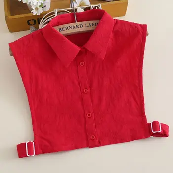 

Womens Crochet Lace Red Fake Collar Button Down Detchable Ruffles Half-Shirt H37C