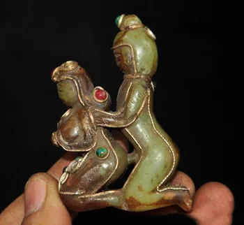 

wedding decoration Tibet crystal lnlay gem Filigree silver people statue