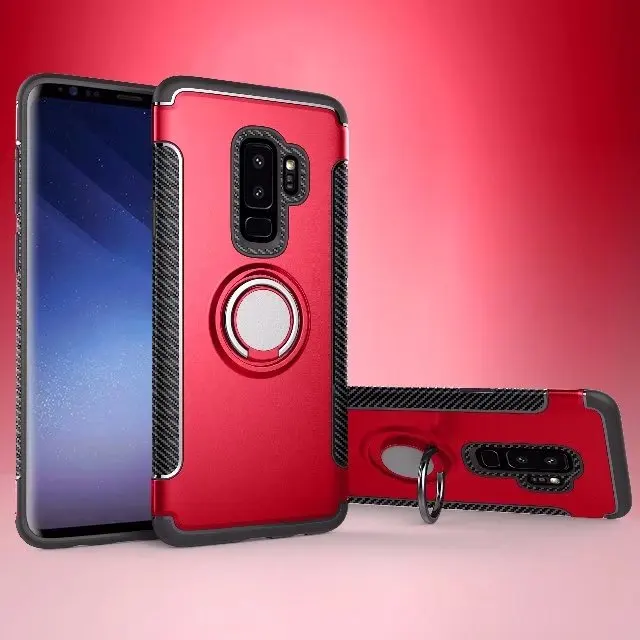 Роскошный бронированный металлический магнит чехол для samsung Galaxy S9 Plus чехол для samsung S9 чехол 360 Защитный чехол с держателем для телефона - Цвет: Красный
