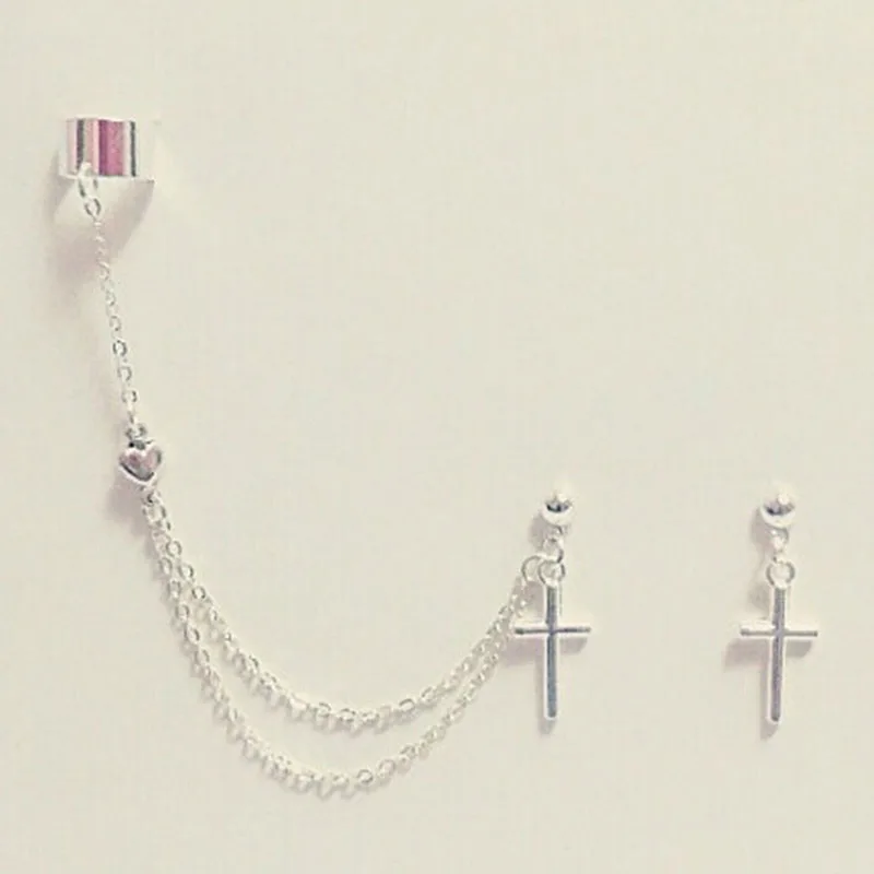 Stud Earrings Chain Ear Clips Dragon Ear-chains Ear Cuff Fantasy Cosplay Silver-plated Chains and Hypo-allergenic Stud Earring