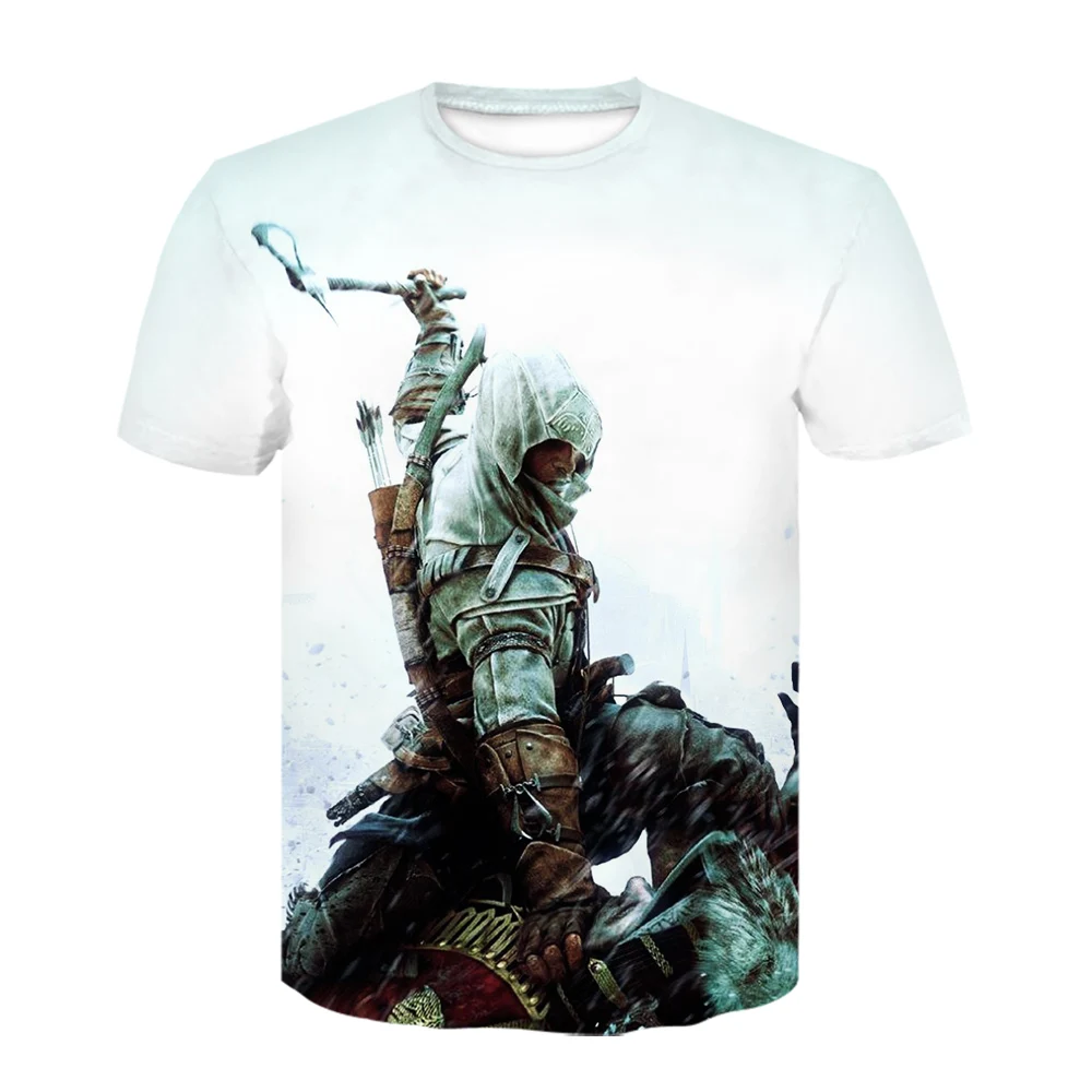 Повседневная мужская Assassins Creed футболка Веселая футболка с короткими рукавами с 3D принтом летние футболки в стиле хип-хоп белая рубашка мужские рубашки