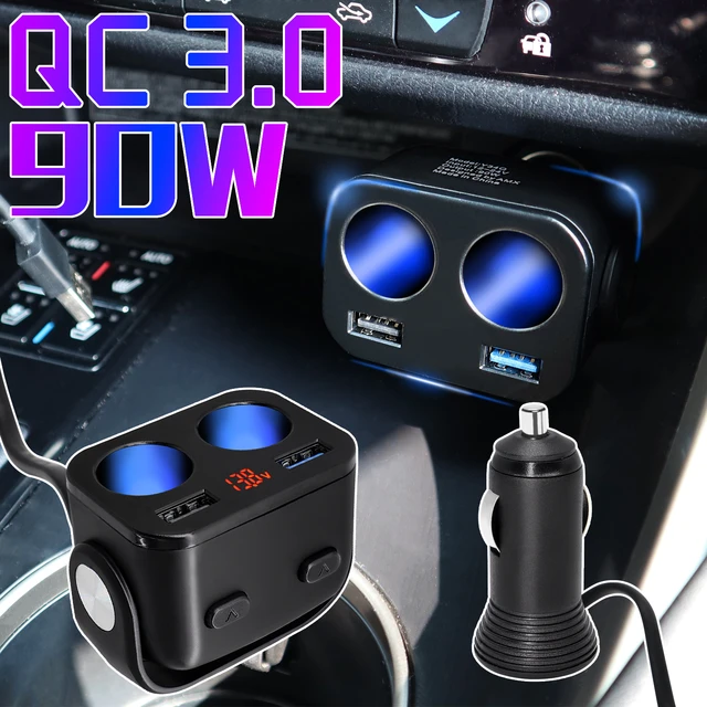 Cargador Coche Carga Rapida USB C 90W, Cargador Mechero USB Carga