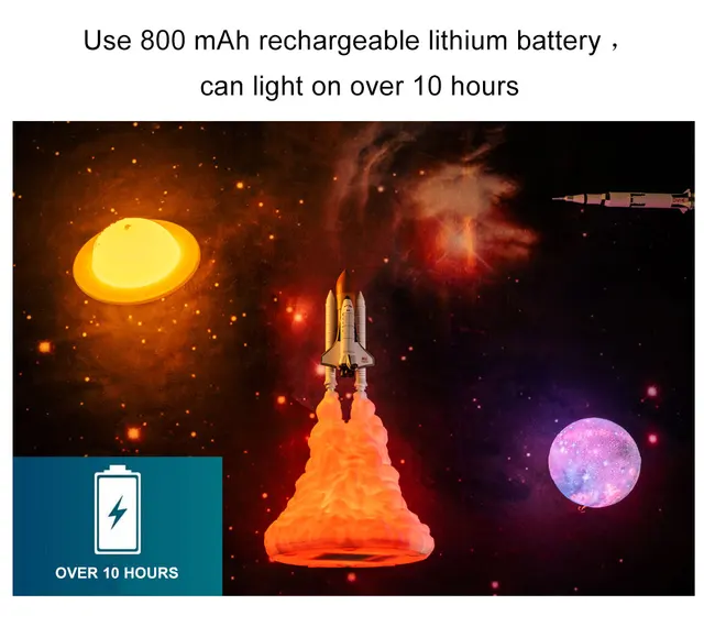 KHTO Lampe Rocket Impression 3D Space Shuttle Lampe et Lune Lampes
