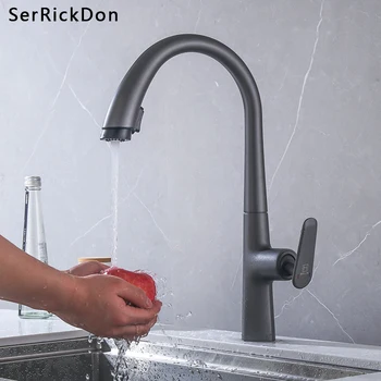 

Kitchen Faucets Silver Single Handle Pull Out Kitchen Tap Single Hole Handle Swivel 360 Degree Water Mixer Tap Mixer Tap Crane