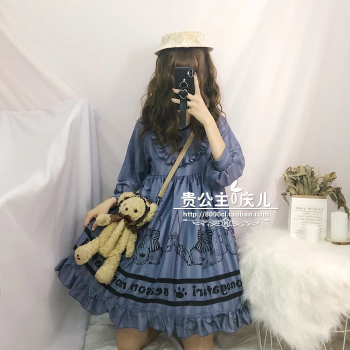 Кукольный медведь Лолита платье ретро kawaii Девушка печати кружева платье в викторианском стиле сладкий Лолита op готический платье Чай