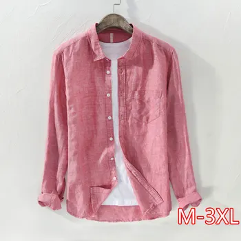 

New style long-sleeved linen shirt men brand solid cotton men shirt casual stand collar mens shirts chemise dropshipping