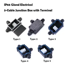 IP66 черный пластиковый кабельный разъем провода водонепроницаемый УФ Солнцезащитный сальник электрический 3 кабель распределительная коробка 1 в 2 из с терминалом