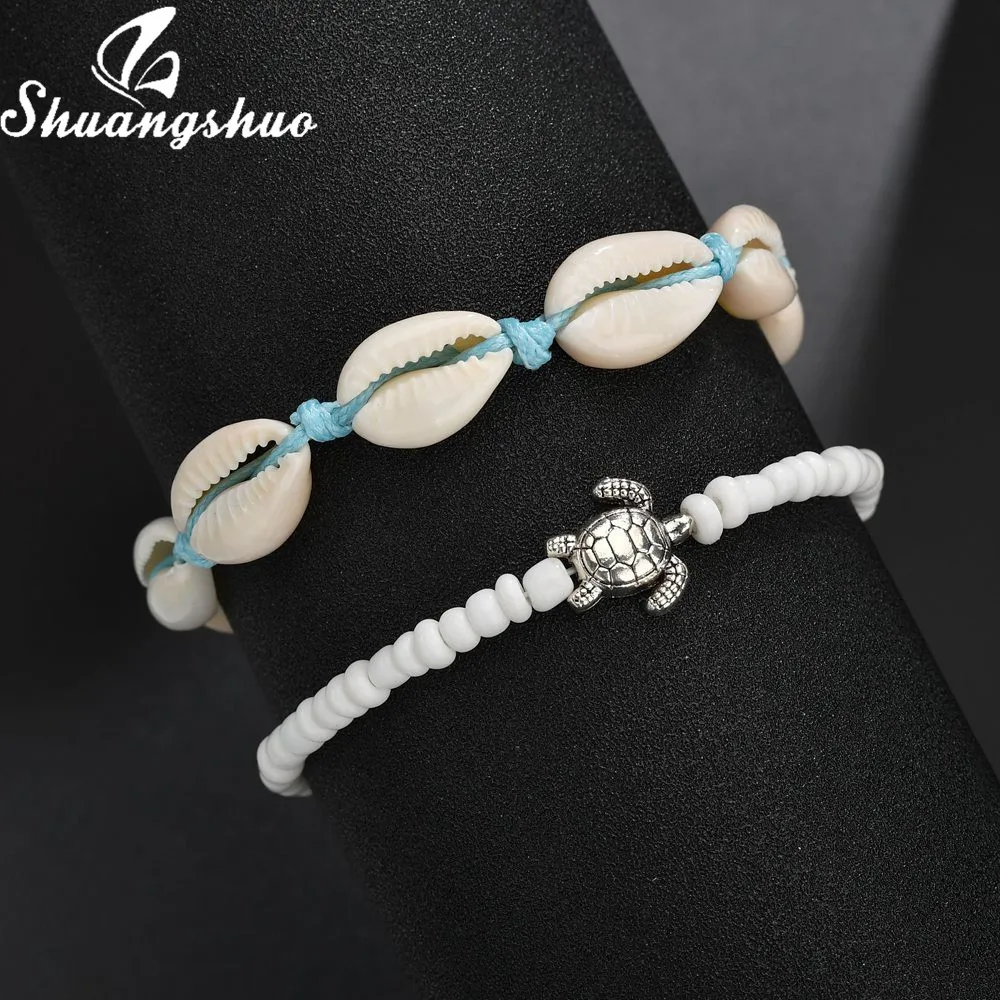 Shuangshuo Мода Boho оболочки подвесные ножные браслеты для женщин Многослойная Веревка Цепи Seashell бижутерия для ног девочек Giftn