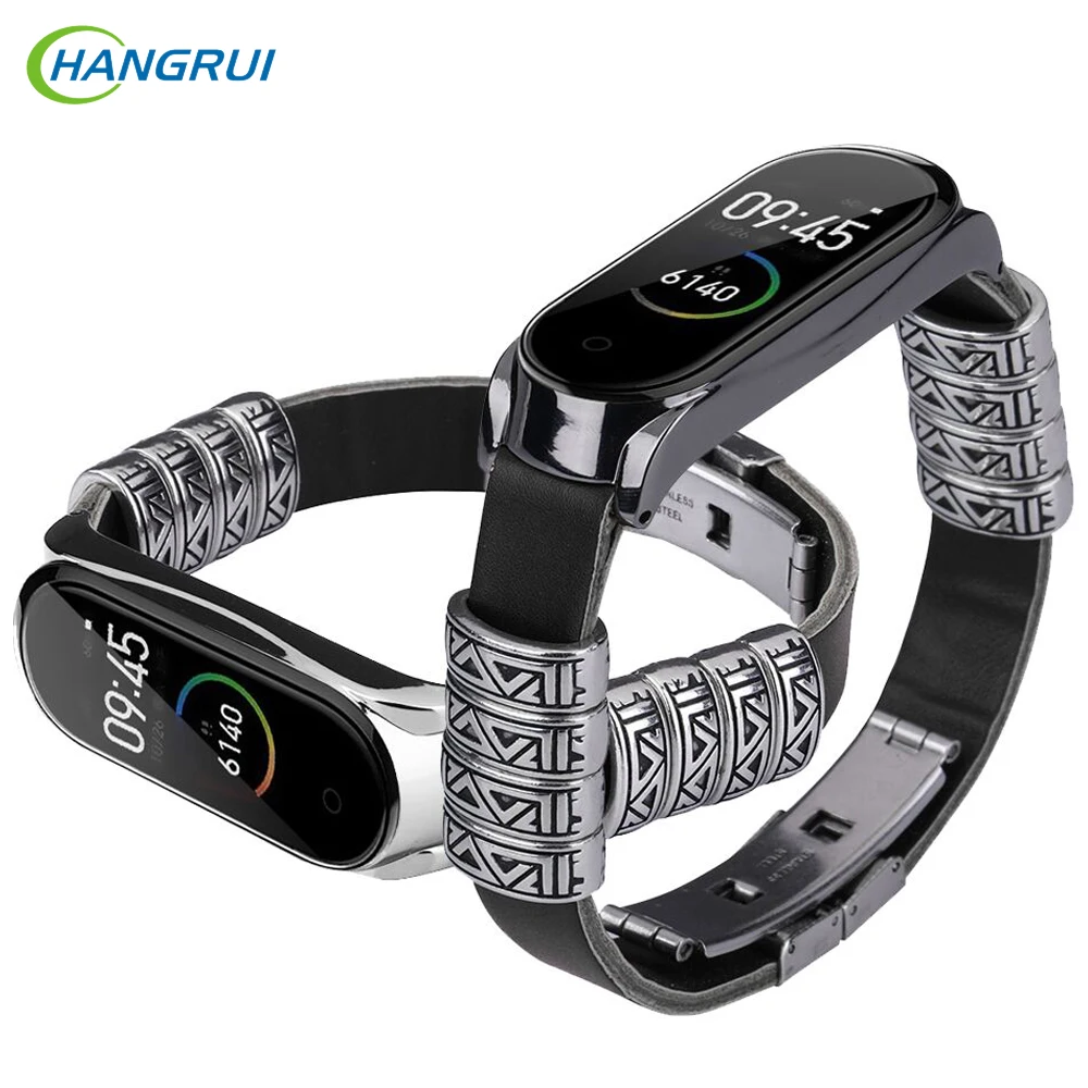 Hangrui Mi Band 4 Роскошный кожаный Ретро заменяемый браслет для Xiaomi глобальная версия