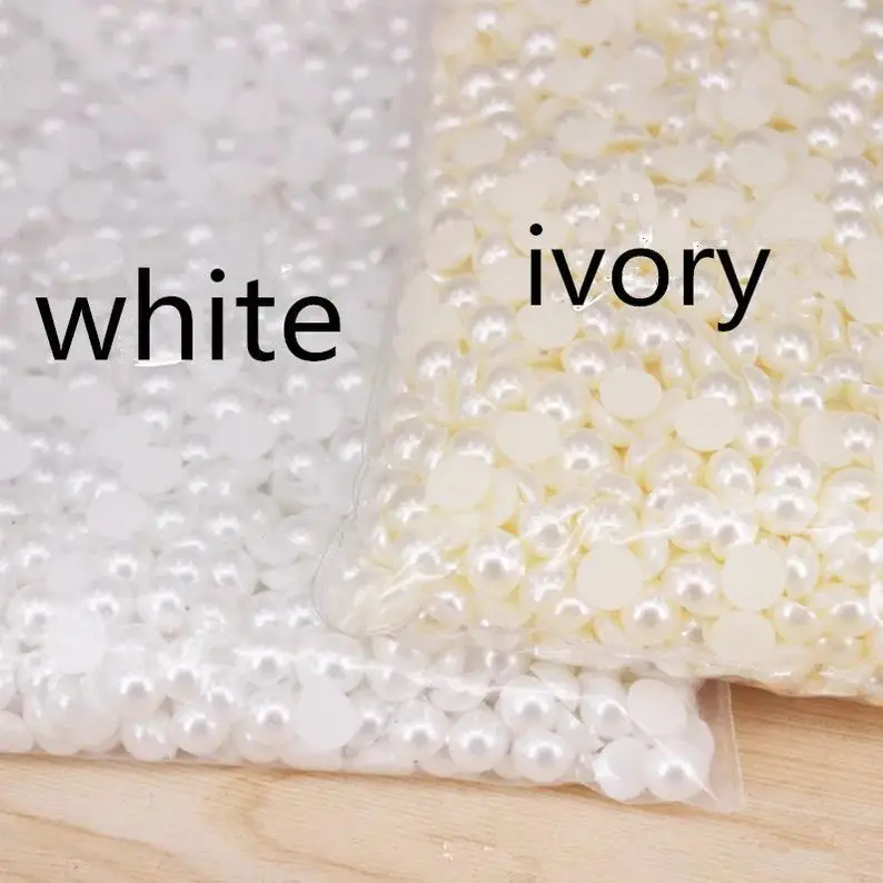 

100-1200 PCS 2 3, 4, 5, 6,7mm Round Half Ivory Cream White Pearl Flatback Bling Gems Resin Acrylic Flat back Deco Nail Art Craft