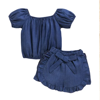 

2020 Baby Summer Clothes Sets Toddler Kids Baby Girls Solid Tops Shirts+Shorts Pants Outfits Clothes Blue Pudcoco