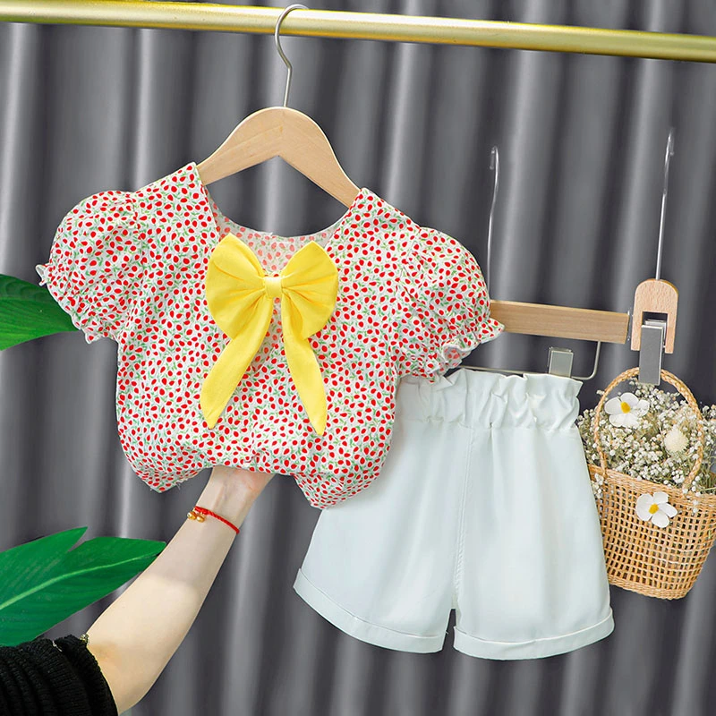 colonia Coche Microprocesador Conjunto de ropa de verano para niñas, blusas y pantalones cortos florales  de moda coreana, trajes informales para vacaciones con lazo, 2 uds.|set de  ropa| - AliExpress