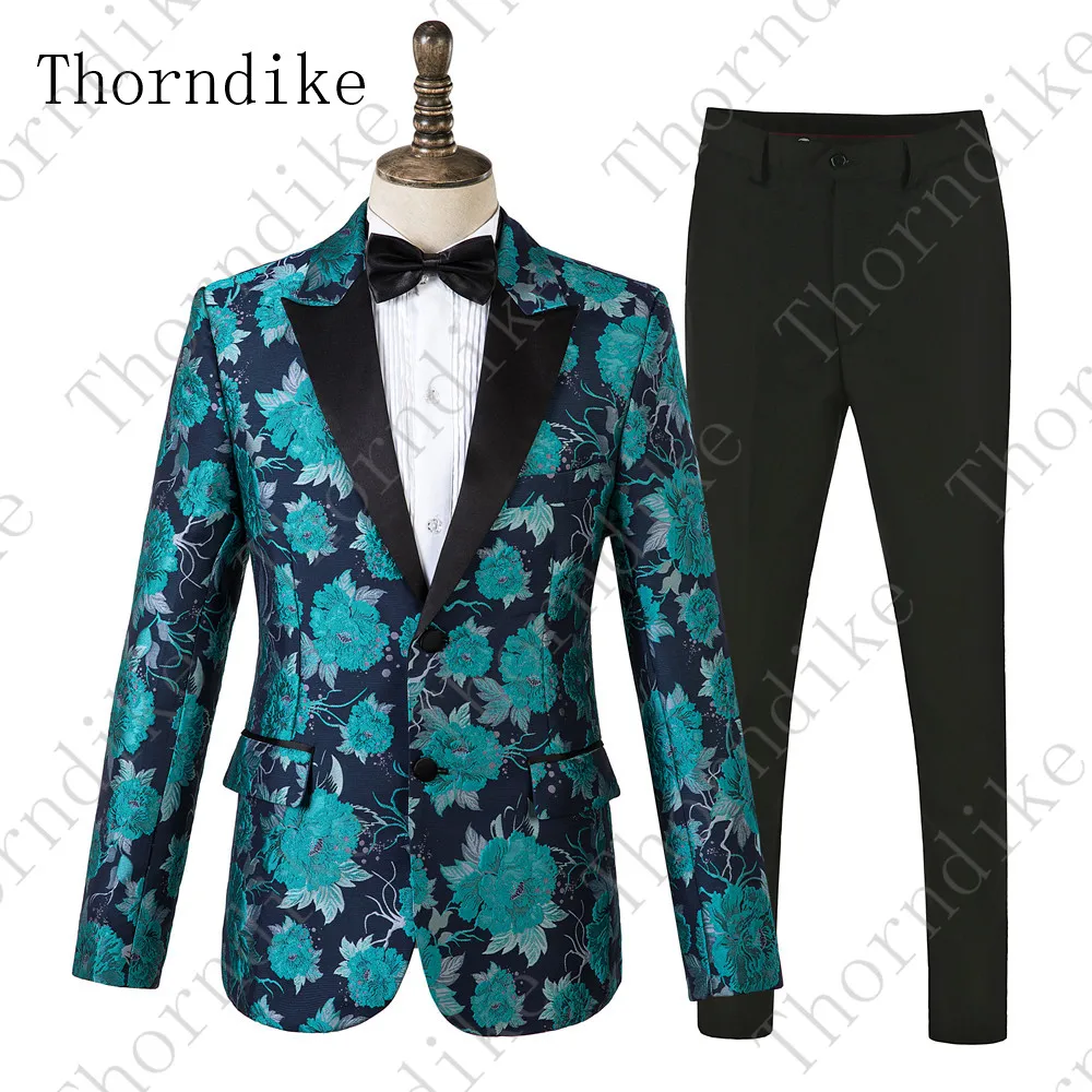 Thorndike куртка+ брюки Новая мода цветочные мужские костюмы приталеные Блейзеры Плюс размер жаккардовые Свадебные деловые мужские фраки строгие платья