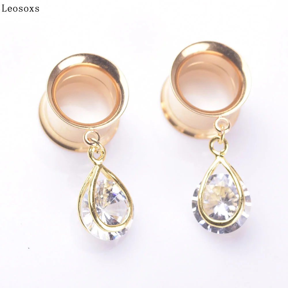 

Leosoxs Exotic style golden double horn water drop pendant ear expansion ear profile popular puncture earrings