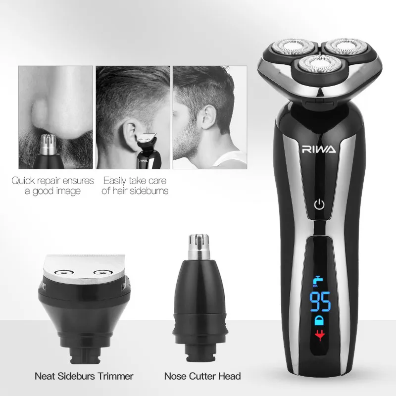 

3 In 1 Men Face Care Washable Rechargeable 3 Blade Electric Shaver LCD Display Screen Electric Shaving Beard Machine Razor 49
