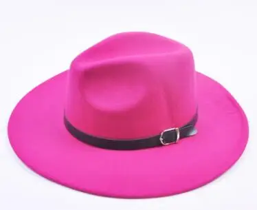 hot pink Винтажная шерстяная фетровая шляпа с широкими полями, женская шляпа Trilby Chapeu Feminino, женская и Мужская джазовая церковная шляпа крестного отца, шляпы сомбреро H4 - Цвет: hot pink