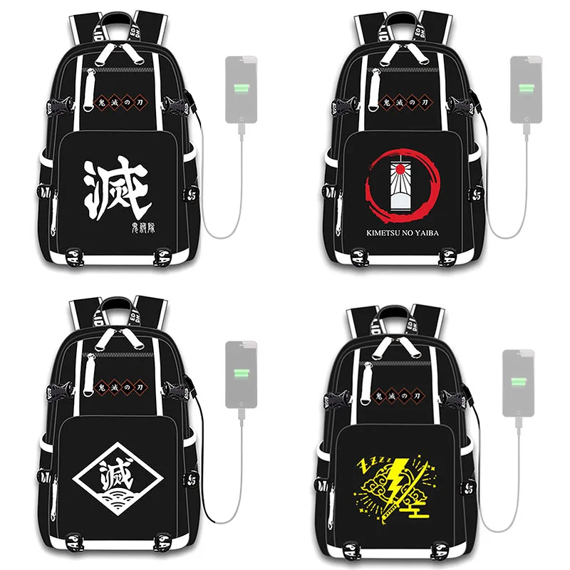 Anime Backpack wiht USB Charging Port Laptop Bags Demon SlayerKimetsu