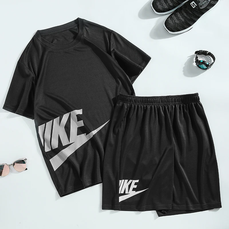 Men's T Shirt+Shorts Suit Tracksuit Male Sportswear Set 2020 Men Clothing Fitness Jogger Summer 2 Pieces Sets Plus Size 5XL