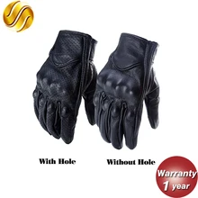 Ретро перфорированные кожаные мотоциклетные перчатки сенсорный экран полный палец черные защитные шестерни перчатки для мотокросса