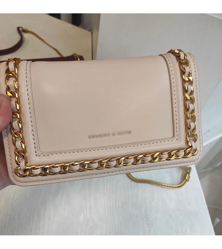 Chain Decoration Shoulder Slung Women's Bag PU - Color: Beige