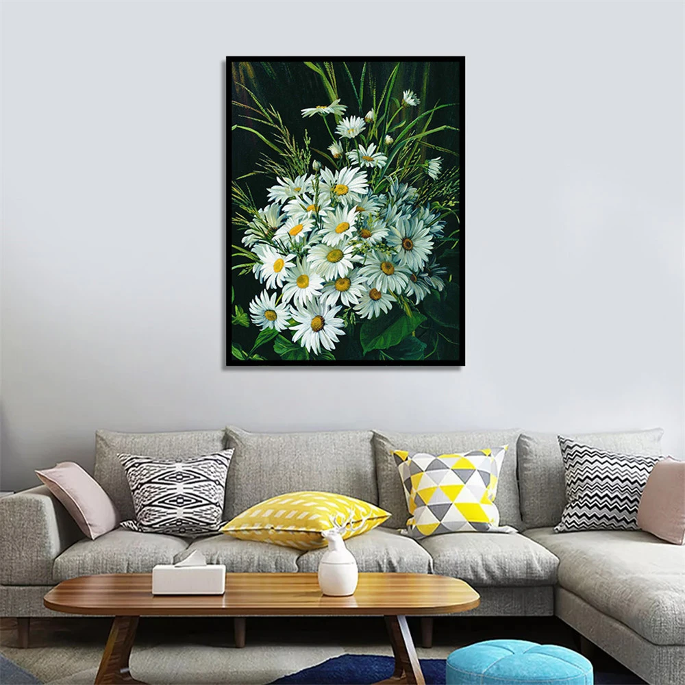 Huacan Full Square/Round Diamond Painting Daisy Cross Stitch Diamond Mosaic Chrysanthemum Decoration For Home diamond painting diamond painting accessories