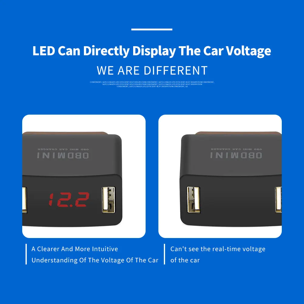 OBD OBD2 мини USB Мощность адаптер 16-контактный диагностический разъем OBD бортовой Зарядное устройство светодиодный Напряжение Дисплей автомобиля Зарядное устройство Разъем быстрой зарядки Мощность