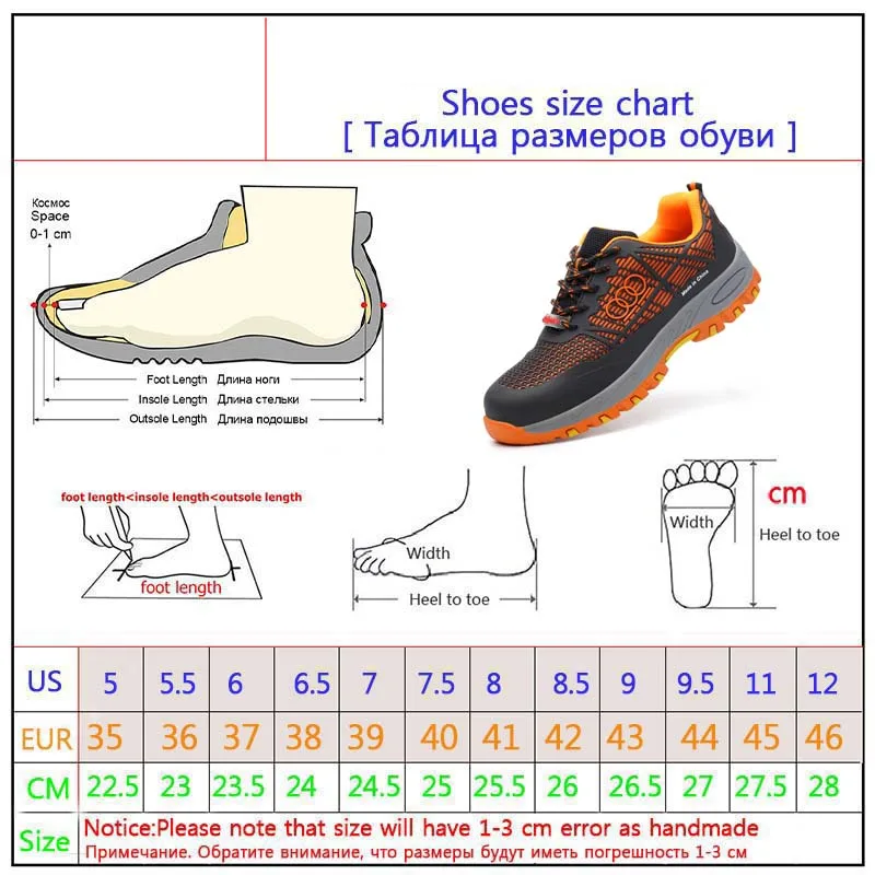 Men And Women Work Shoes Safety Shoes Mens Lightweight Anti Smashing Steel Toe Outdoor Work Boots Breathable Mesh Sneaker