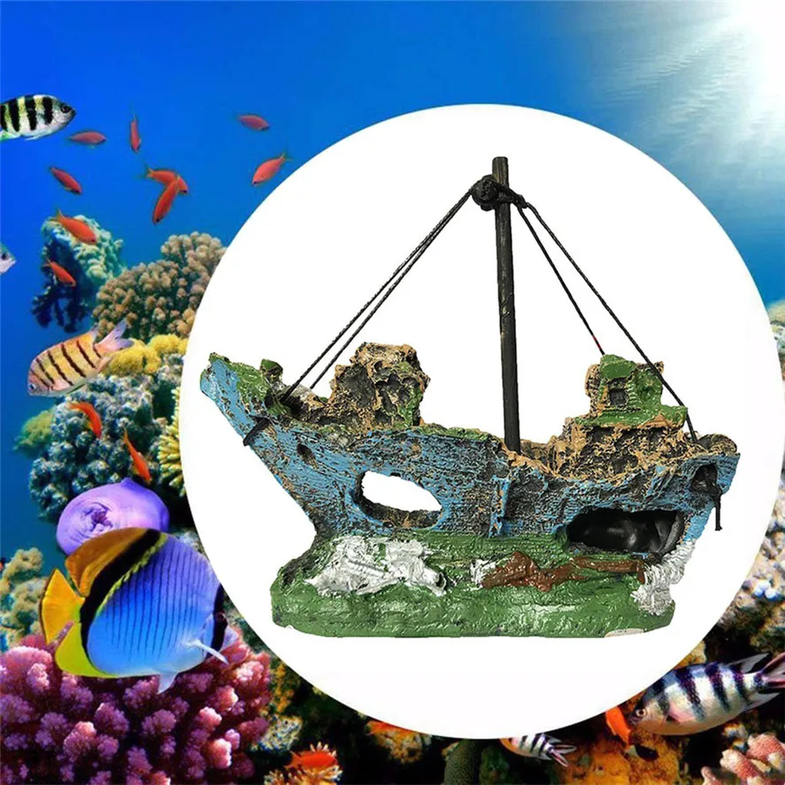 New Resin Aquarium Fish Tank Landscape Pirate Ship Decorations 1PC
