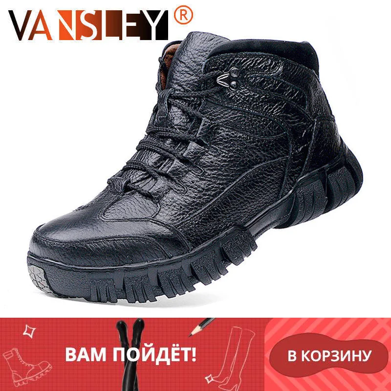 Online Botas de invierno para hombre calzado de invierno súper cálido de alta calidad botas de nieve para hombres zapatos de cuero genuino para hombres botas militares de piel