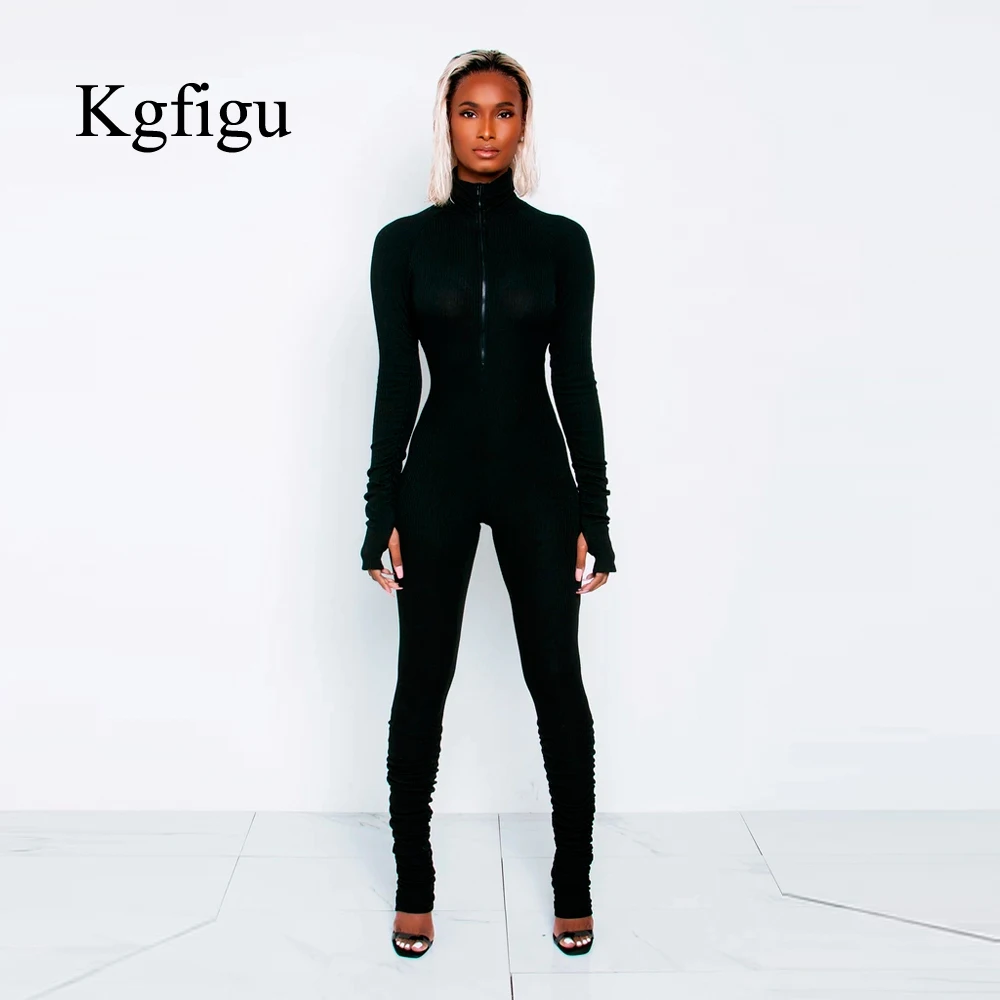KGFIGU женские черные длинные брюки комбинезоны повседневные с воротником